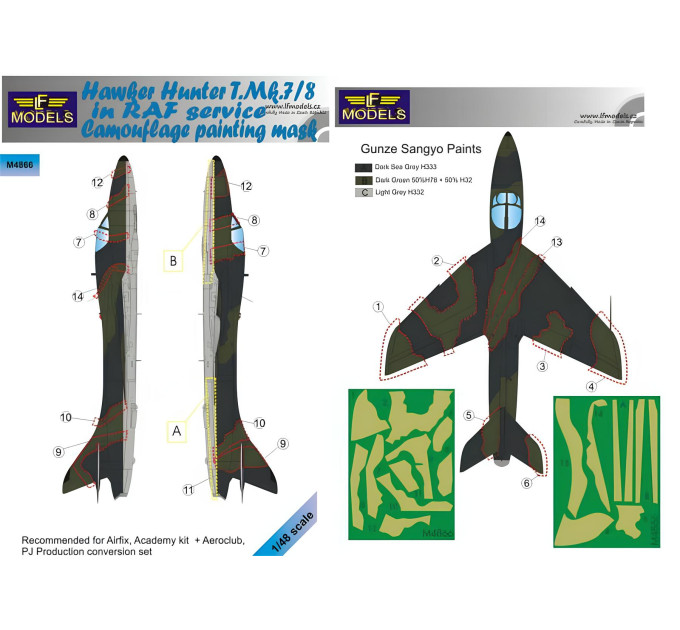 Маска камуфляжного фарбування Hunter T.Mk.7/8 RAF 1/48 LFmodels M4866