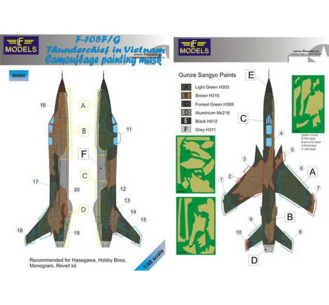 Маска камуфляжного фарбування F-105F/G 1/48 LFmodels M4869