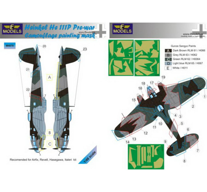 Маска камуфляжного фарбування He 111P 1/48 LFmodels M4870