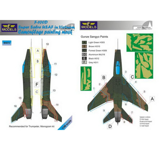 Маска камуфляжного фарбування F-100D USAF 1/48 LFmodels M4872