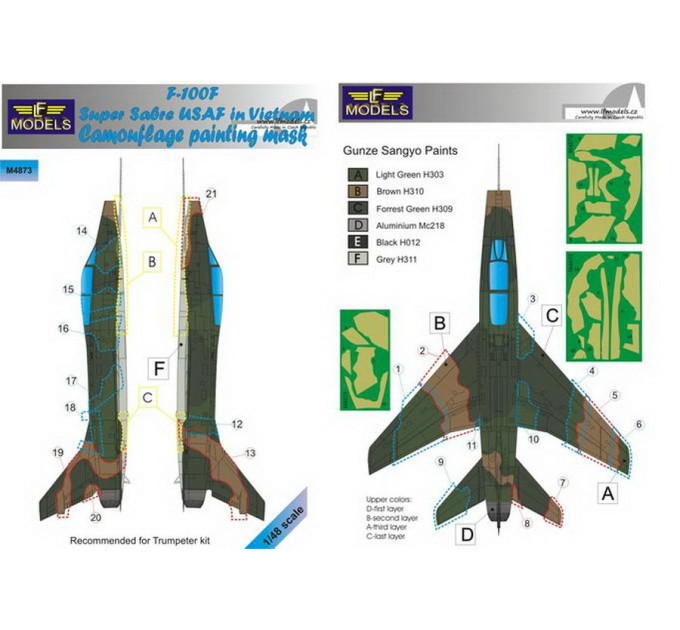 Маска камуфляжного фарбування F-100F USAF 1/48 LFmodels M4873
