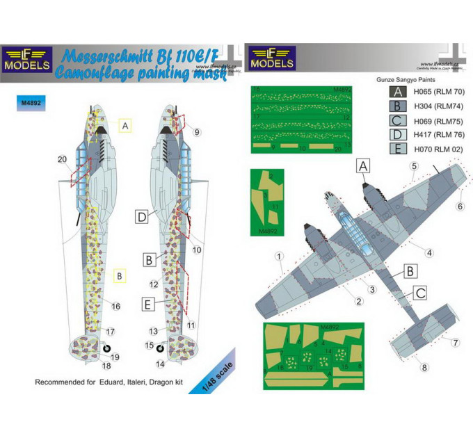Маска камуфляжного фарбування Bf 110E/F 1/48 LFmodels M4892