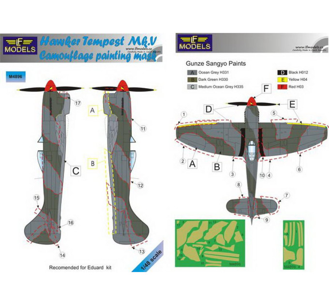 Маска камуфляжного фарбування Tempest Mk.V/VI 1/48 LFmodels M4896