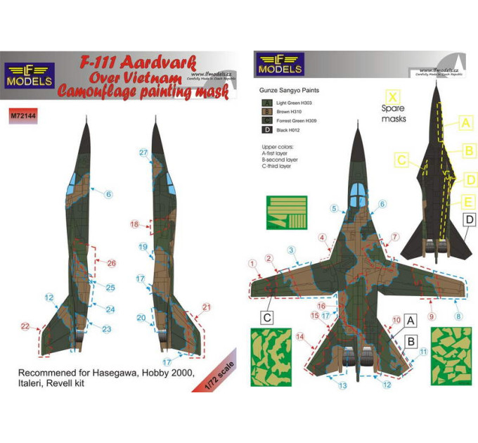 Маска камуфляжного фарбування F-111 Aardwark над В'єтнамом 1/72 LFmodels M72144