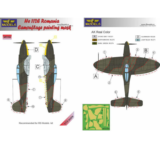 Маска камуфляжного фарбування He 112E, ВПС Румунії 1/72 LFmodels M72154