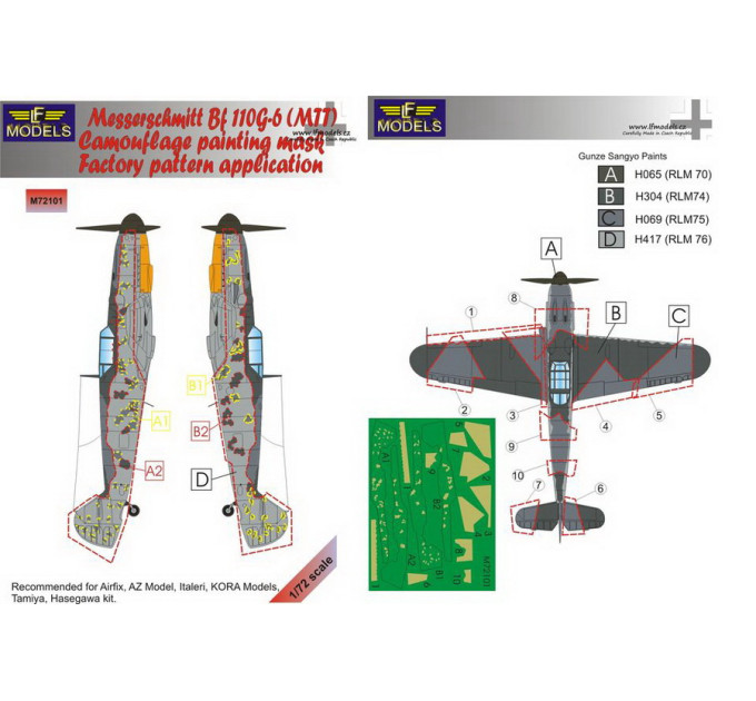 Маска камуфляжного фарбування Bf 109G-6 1/72 LFmodels M72101