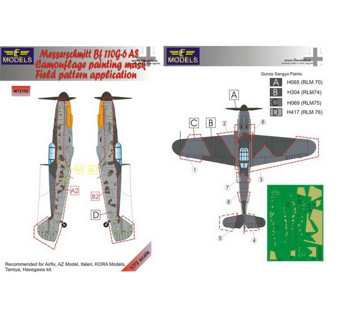 Маска камуфляжного фарбування Bf 109G-6AS 1/72 LFmodels M72102