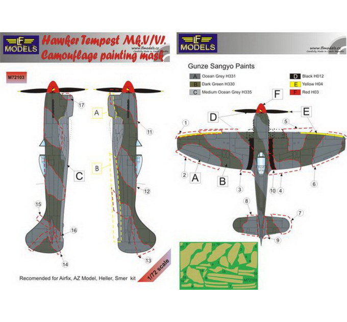 Маска камуфляжного фарбування Tempest Mk.V/VI 1/72 LFmodels M72103