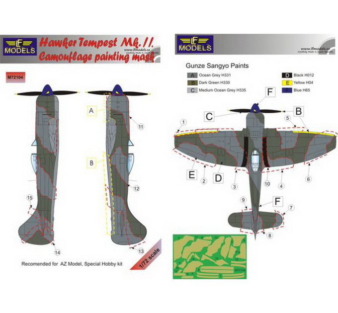 Маска камуфляжного фарбування Tempest Mk.II 1/72 LFmodels M72104