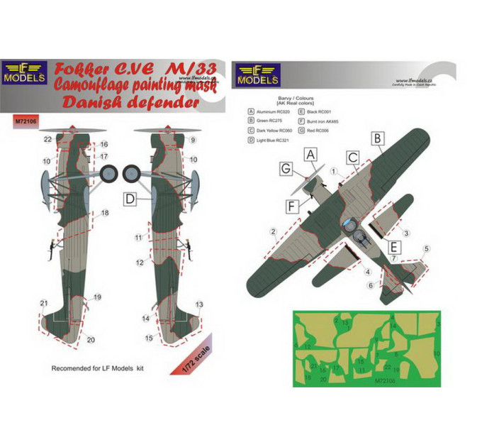 Маска камуфляжного фарбування Fokker CV.E M/33 1/72 LFmodels M72106