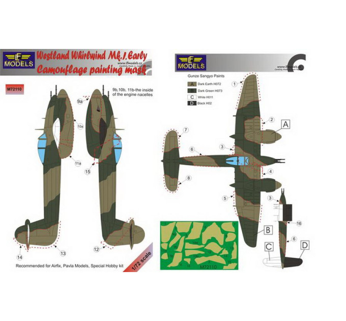 Маска камуфляжного фарбування Whirlwind Mk.I 1/72 LFmodels M72110