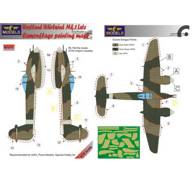 Маска камуфляжного фарбування Whirlwind Mk.I 1/72 LFmodels M72111