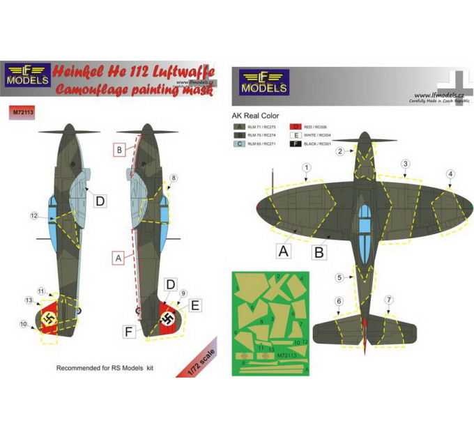 Маска камуфляжного фарбування He 112B 1/72 LFmodels M72113