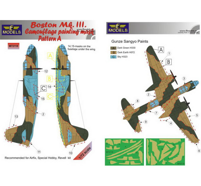 Маска камуфляжного фарбування Boston Mk.III 1/72 LFmodels M72118