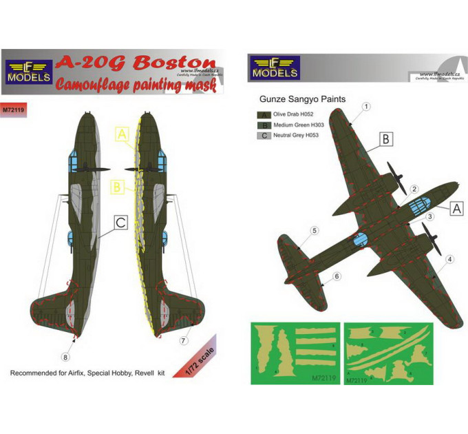 Маска камуфляжного фарбування A-20G Boston 1/72 LFmodels M72119