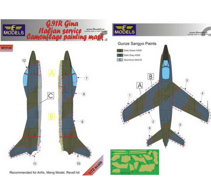 Маска камуфляжного фарбування G.91R Gina 1/72 LFmodels M72120