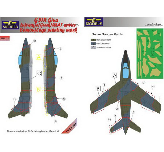 Маска камуфляжного фарбування G.91R 1/72 LFmodels M72121