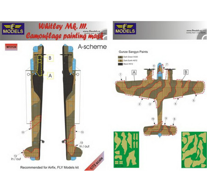 Маска камуфляжного фарбування Whitley Mk.III 1/72 LFmodels M72124