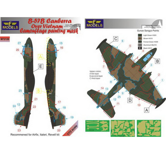 Маска камуфляжного фарбування B-57B Canberra 1/72 LFmodels M72126