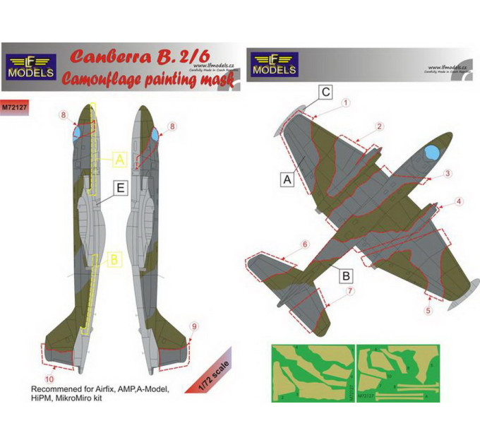 Маска камуфляжного фарбування Canberra B(i).2/6 1/72 LFmodels M72127