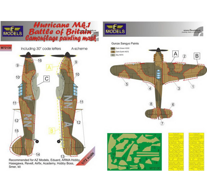 Маска камуфляжного фарбування Hurricane Mk.I 1/72 LFmodels M72130