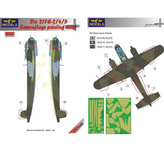 Маска камуфляжного фарбування Do 217E-2/3/5 1/72 LFmodels M72136