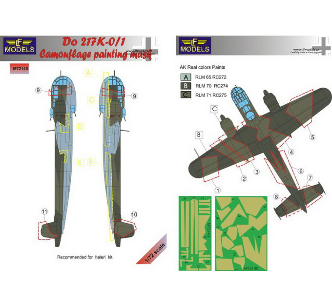 Маска камуфляжного фарбування Do 217K-0/1 1/72 LFmodels M72140