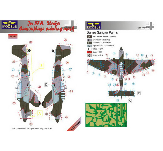 Маска камуфляжного фарбування Ju 87A Stuka 1/72 LFmodels M72143