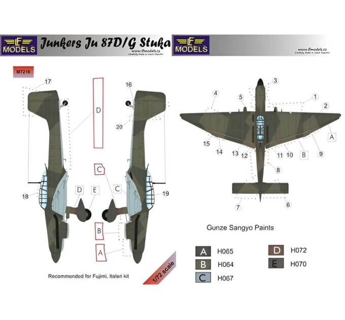 Маска камуфляжного фарбування Ju 87D/G 1/72 LFmodels M7216