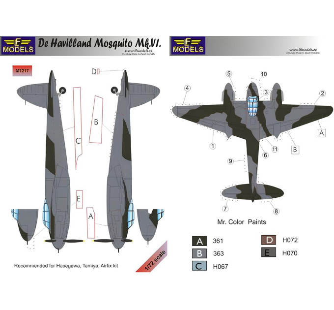 Маска камуфляжного фарбування Mosquito Mk.VI 1/72 LFmodels M7217
