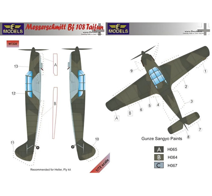 Маска камуфляжного фарбування Bf 108 Taifun 1/72 LFmodels M7228