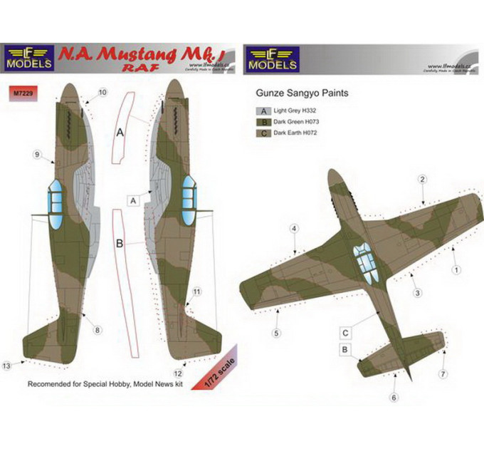 Маска камуфляжного фарбування Mustang Mk.I RAF 1/72 LFmodels M7229
