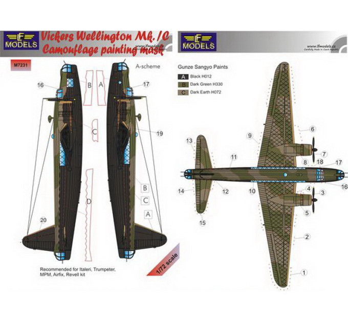 Маска камуфляжного фарбування Wellington Mk.IC 1/72 LFmodels M7231