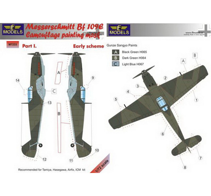 Маска камуфляжного фарбування Bf 109E 1/72 LFmodels M7233