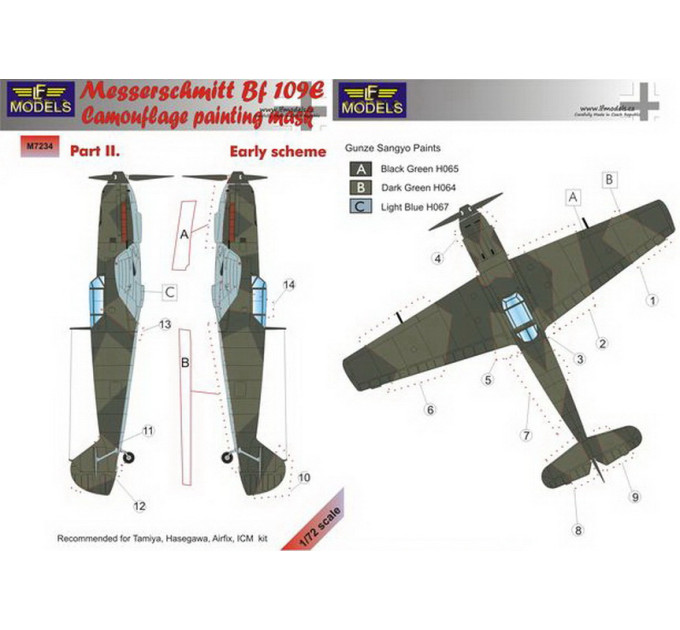 Маска камуфляжного фарбування Bf 109E 1/72 LFmodels M7234