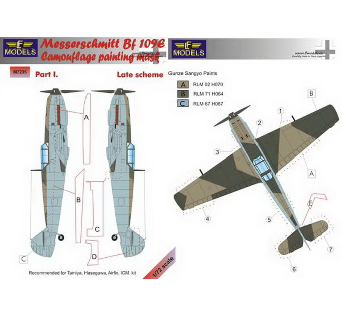 Маска камуфляжного фарбування Bf 109E 1/72 LFmodels M7235