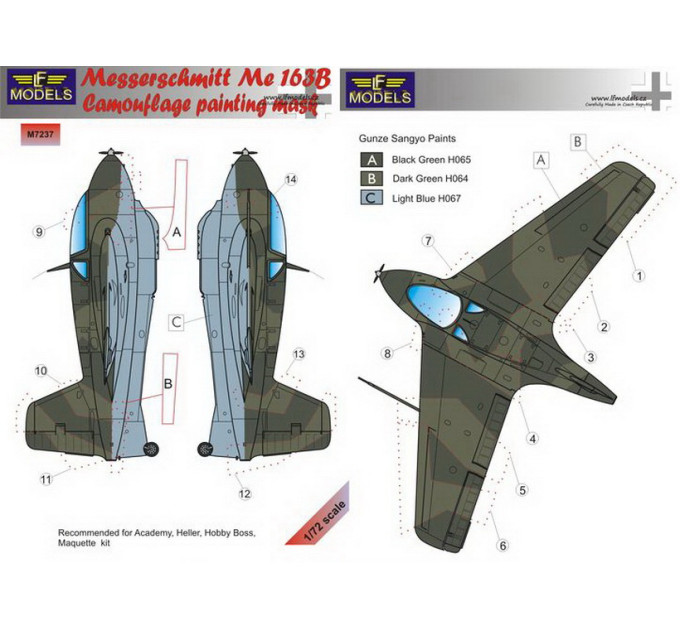 Маска камуфляжного фарбування Me 163B 1/72 LFmodels M7237