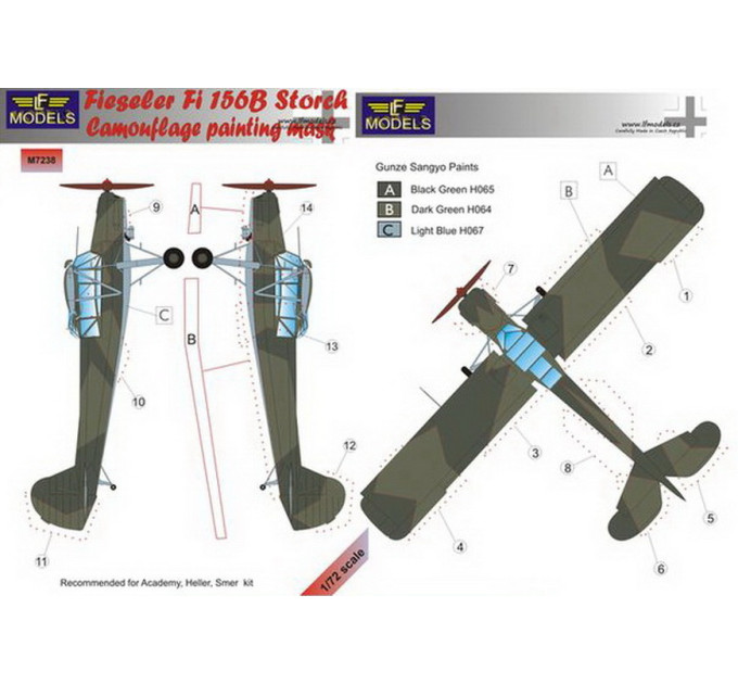 Маска камуфляжного фарбування Fi 156B 1/72 LFmodels M7238