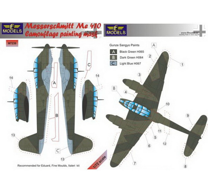 Маска камуфляжного фарбування Me 410 1/72 LFmodels M7239