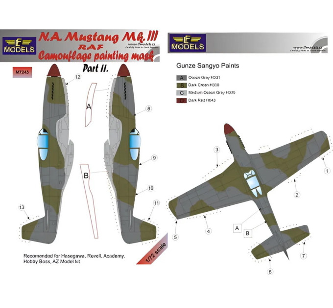 Маска камуфляжного фарбування Mustang Mk.III RAF 1/72 LFmodels M7245