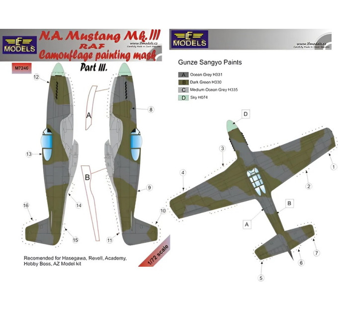 Маска камуфляжного фарбування Mustang Mk.III RAF 1/72 LFmodels M7246