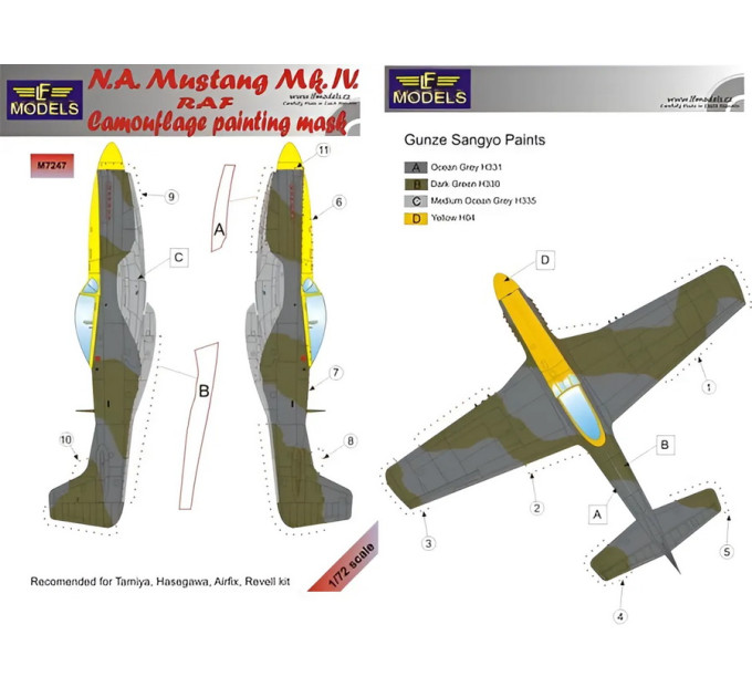 Маска камуфляжного фарбування Mustang Mk.IV RAF 1/72 LFmodels M7247