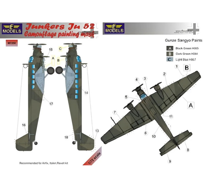 Маска камуфляжного фарбування Ju 52/3M 1/72 LFmodels M7250