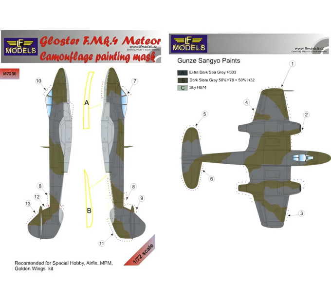Маска камуфляжного фарбування Meteor F.Mk.4 1/72 LFmodels M7256