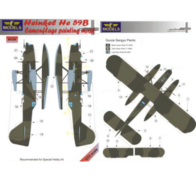 Маска камуфляжного фарбування He 59B 1/72 LFmodels M7259