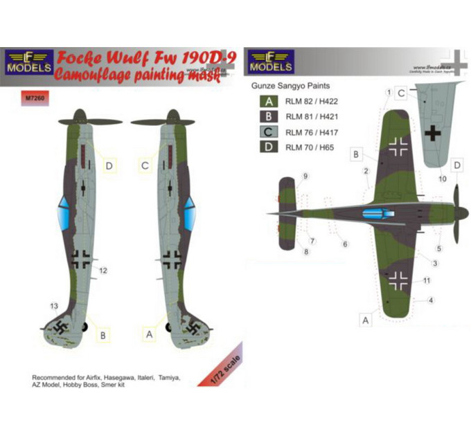 Маска камуфляжного фарбування Fw 190D-9 1/72 LFmodels M7260