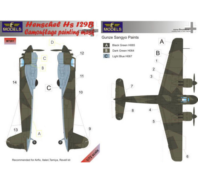 Маска камуфляжного фарбування Hs 129B 1/72 LFmodels M7261