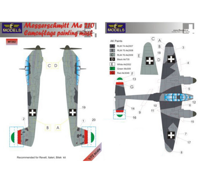 Маска камуфляжного фарбування Me 210 1/72 LFmodels M7262
