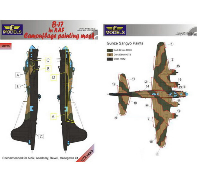 Маска камуфляжного фарбування B-17 RAF 1/72 LFmodels M7265