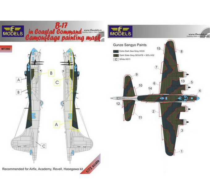 Маска камуфляжного фарбування B-17 1/72 LFmodels M7266